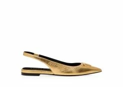 TOM FORD LAMINATED NAPPA LEATHER TF SLINGBACK BALLERINA FLAT - GOLD