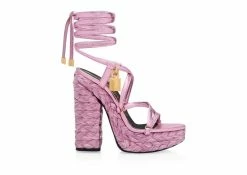 TOM FORD LAMINATED NAPPA LEATHER MAXI ROPE ANKLE WRAP PLATFORM SANDAL - LIGHT PINK