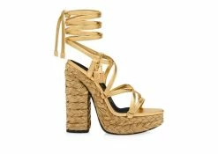 TOM FORD LAMINATED NAPPA LEATHER MAXI ROPE ANKLE WRAP PLATFORM SANDAL - GOLD