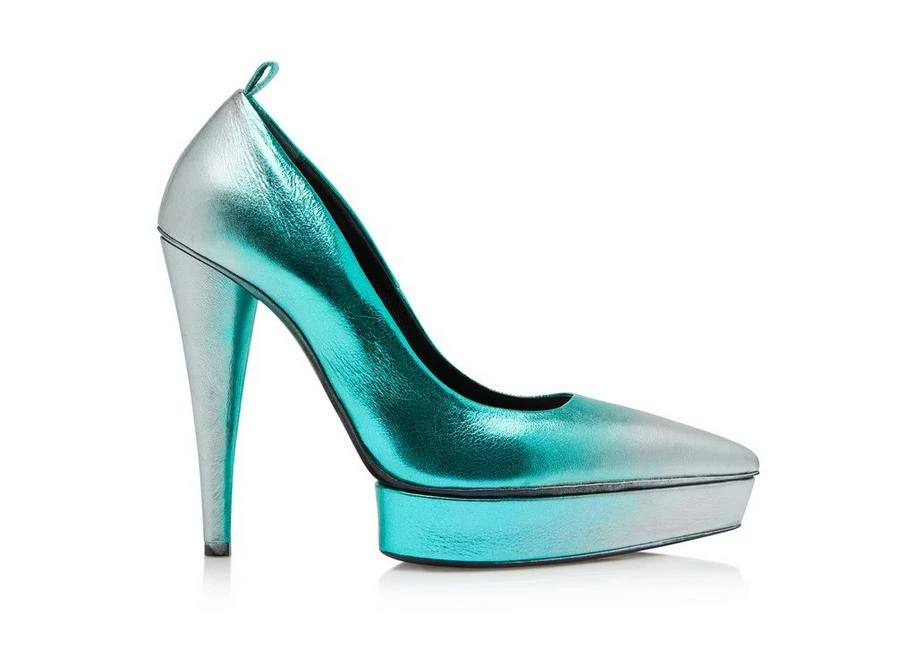 TOM FORD LAMINATED LEATHER PUMP - LAGOON SILVER