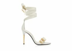 TOM FORD TEXTURED RIBBON BUCKLE ANKLE WRAP SANDAL - CHALK