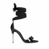 TOM FORD TEXTURED RIBBON BUCKLE ANKLE WRAP SANDAL - BLACK