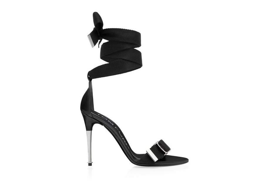 TOM FORD TEXTURED RIBBON BUCKLE ANKLE WRAP SANDAL - BLACK