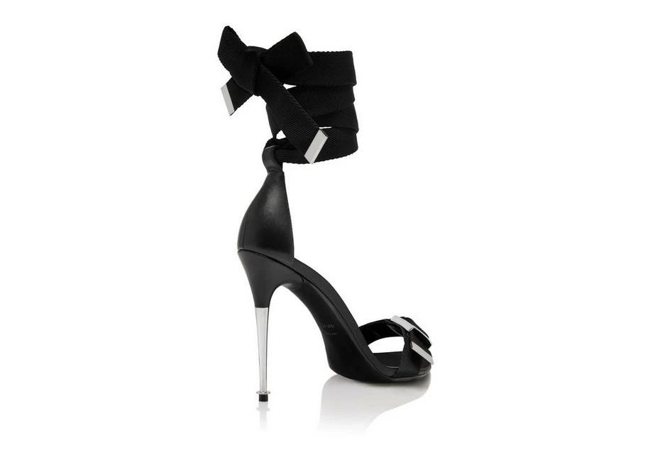 TOM FORD TEXTURED RIBBON BUCKLE ANKLE WRAP SANDAL - BLACK - Image 3