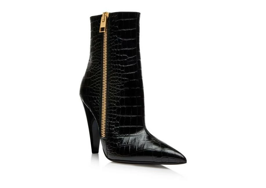 TOM FORD SHINY STAMPED CROCODILE LEATHER ZIP ANKLE BOOT - BLACK - Image 2