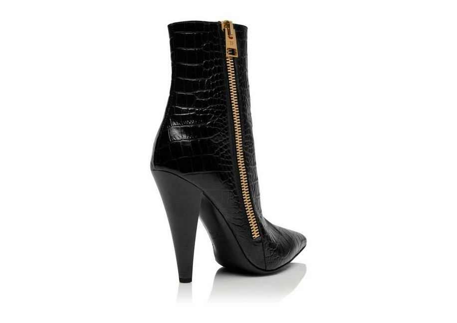 TOM FORD SHINY STAMPED CROCODILE LEATHER ZIP ANKLE BOOT - BLACK - Image 3