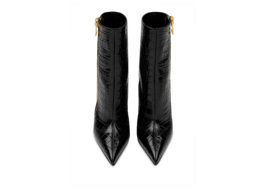TOM FORD SHINY STAMPED CROCODILE LEATHER ZIP ANKLE BOOT - BLACK - Image 4