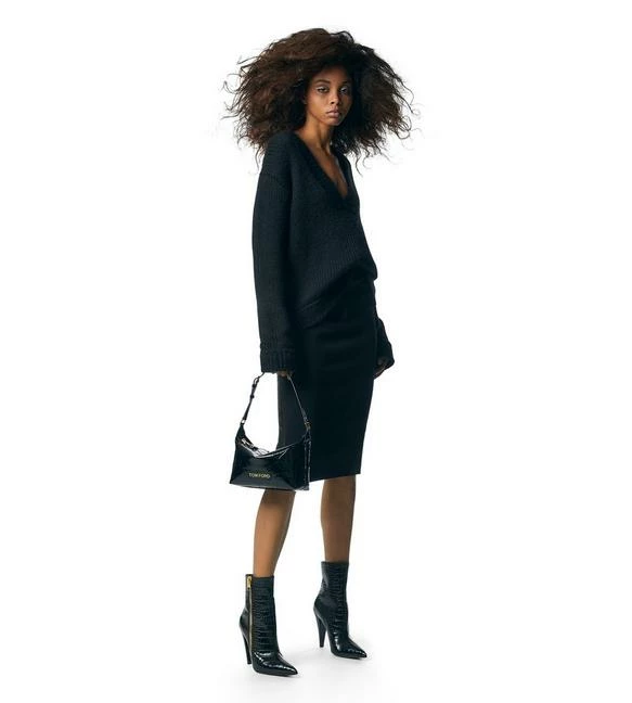 TOM FORD SHINY STAMPED CROCODILE LEATHER ZIP ANKLE BOOT - BLACK - Image 5