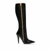 TOM FORD SHINY STAMPED CROCODILE LEATHER ZIP KNEE-HIGH BOOT - BLACK