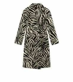 TOM FORD ZEBRA JACQUARD TOWELLING COTTON ROBE - BLACK + BEIGE