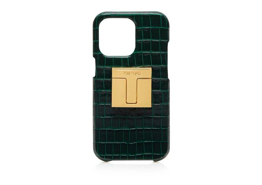 TOM FORD GLOSSY PRINTED CROC 001 IPHONE XII CASE - BOTTLE GREEN