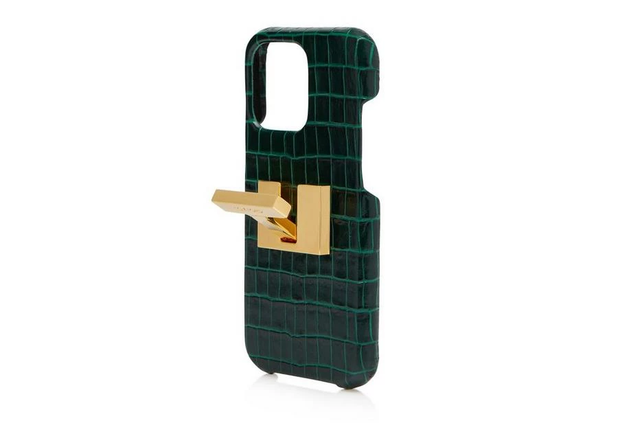 TOM FORD GLOSSY PRINTED CROC 001 IPHONE XII CASE - BOTTLE GREEN - Image 2