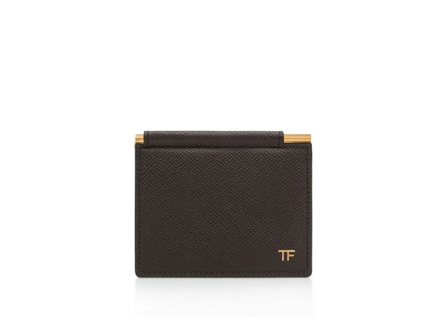 TOM FORD SMALL GRAIN LEATHER FOLDING MONEY CLIP CARDHOLDER - BROWN